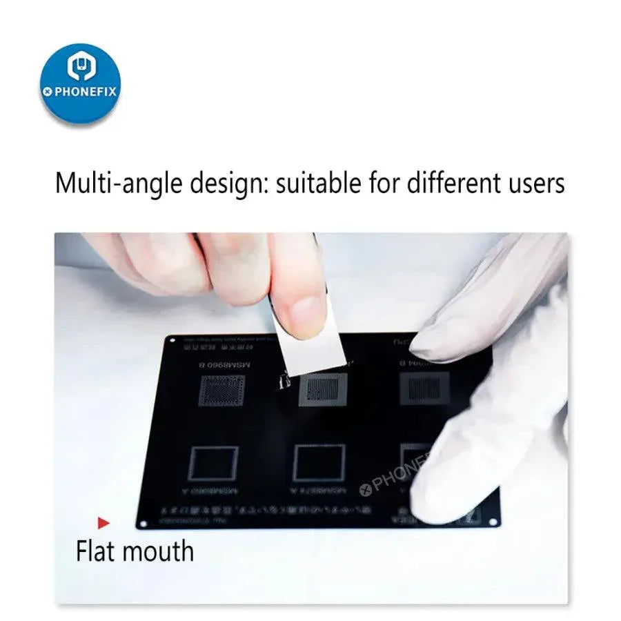 Phonefix iShuriken metal tin spatula with flat oblique blade, designed for electronic repair and component scraping.