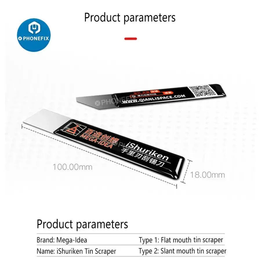 PhoneFIX iShuriken metal tin spatula with flat oblique blade, repair assist tool for scraping and precision tasks