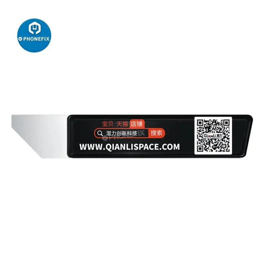 PhoneFix iShuriken metal tin spatula with flat oblique blade, repair assist tool for scraping and prying in electronic repairs.