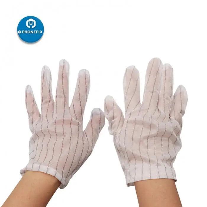 Gants antidérapants PhoneFix ESD pour la réparation électronique, conçus pour les ordinateurs et les travaux électroniques afin de prévenir les dommages causés par l'électricité statique.