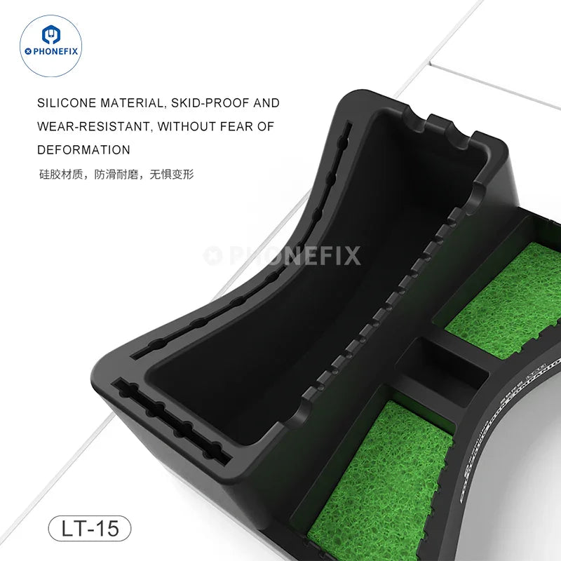 Green MIJING LT-15 soldering iron companion with cleaning and storage area, repair assist tool by PHONEFIX.
