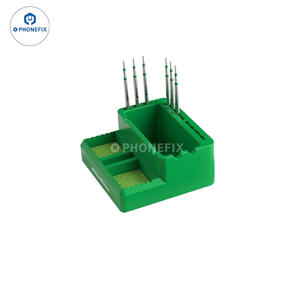 Green MIJING LT-15 soldering iron companion with cleaning storage area, repair assist tool from PHONEFIX.