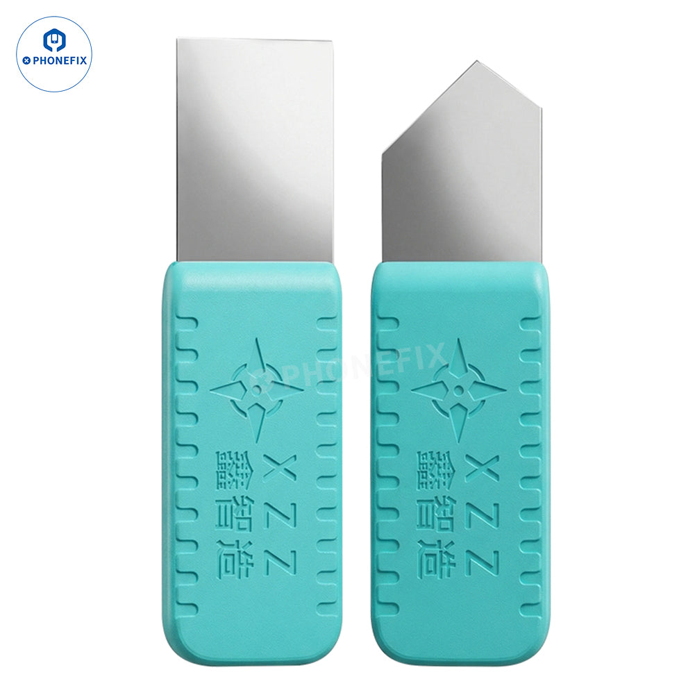 XZZ non-magnetic solder paste tin scraper tool for phone BGA PCB repair, with a metal handle and flat scraping edge.
