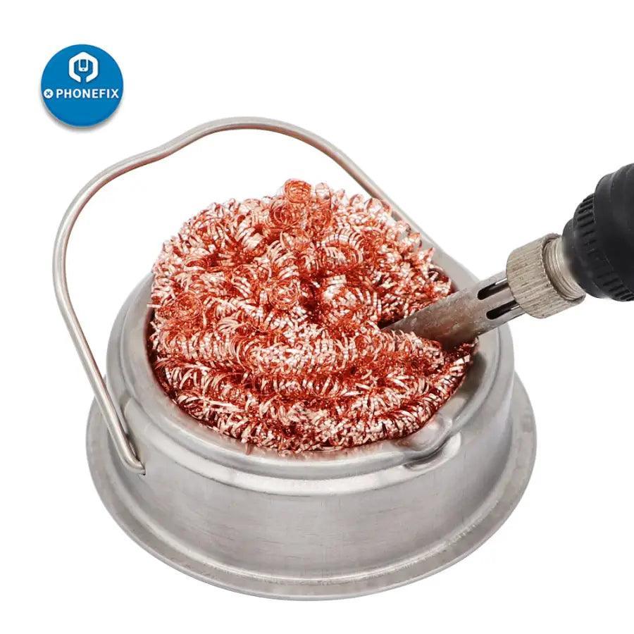 PhoneFix soldering iron cleaning steel wire ball for PCB cleaning and repair, used to remove residues from soldering tips.