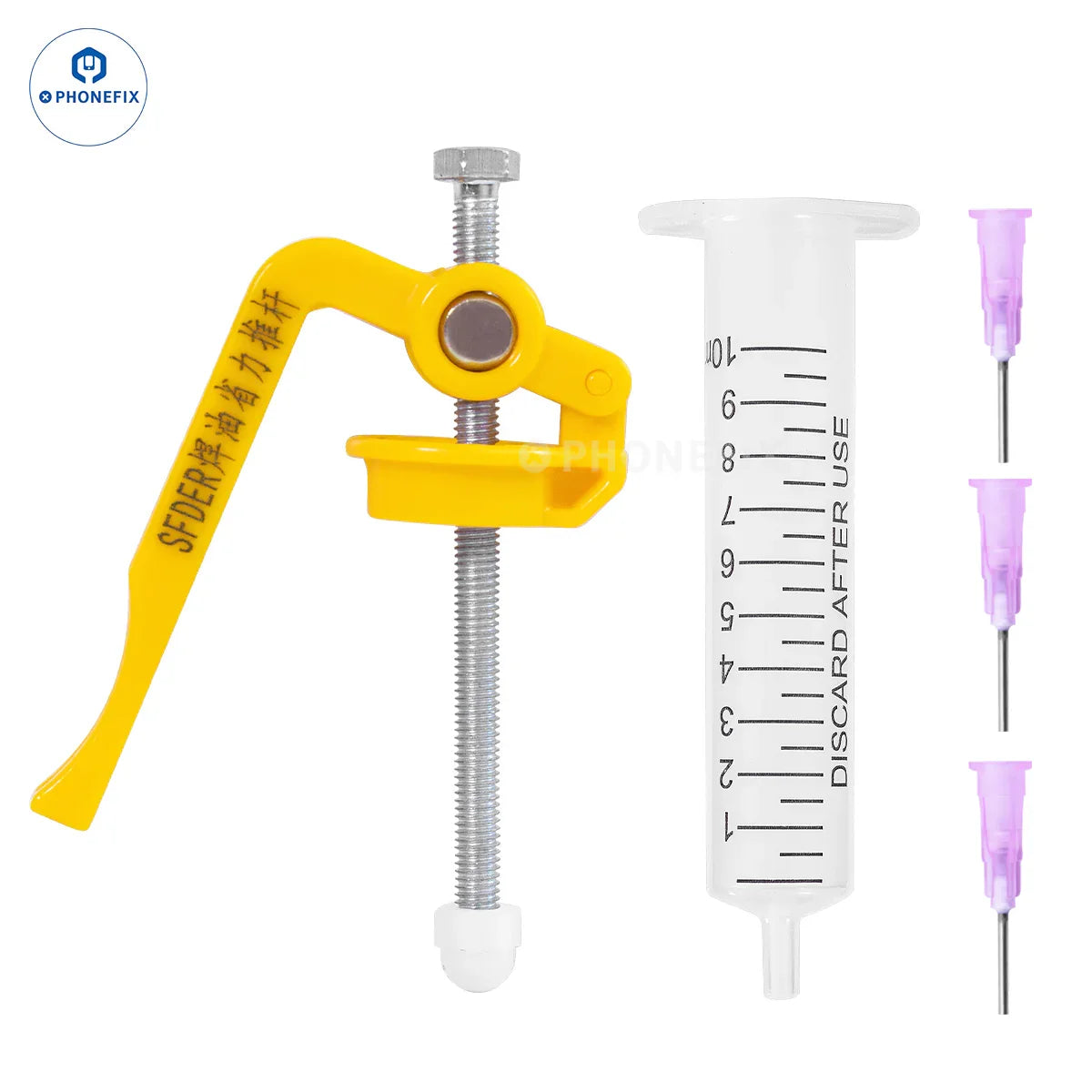 PHONEFIX solder paste dispenser flux syringe tool for welding and repair assist applications, precision soldering aid.
