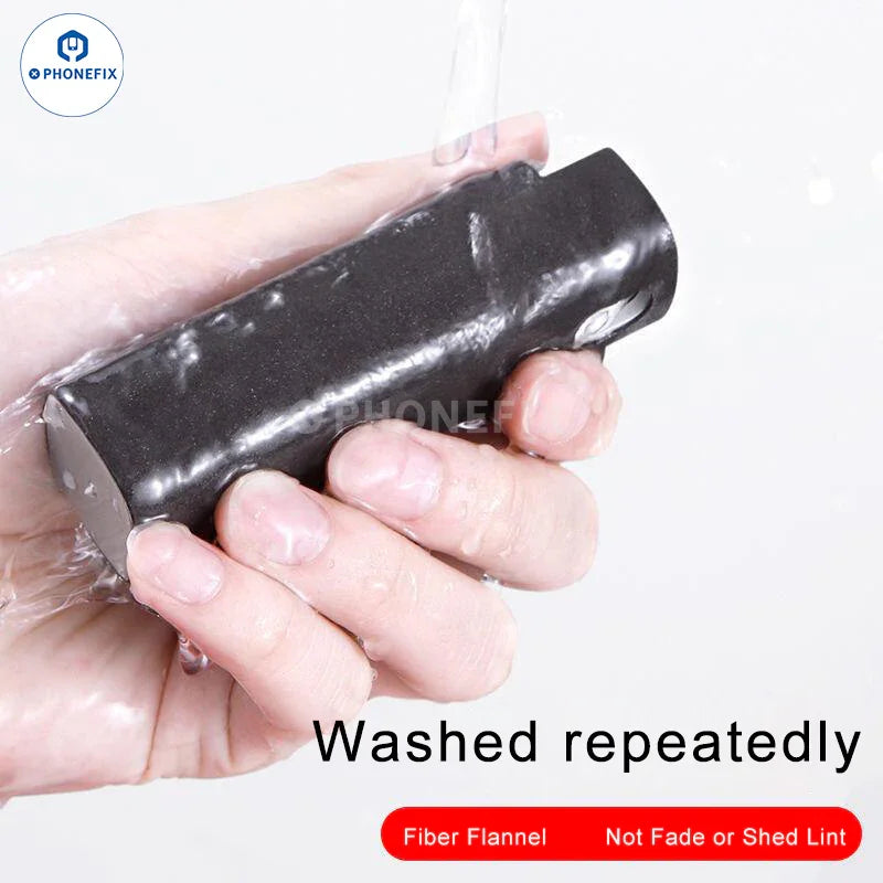 Portable PHONEFIX spray and wipe cleaner for phone screens, featuring a compact bottle with spray nozzle and cleaning cloth.