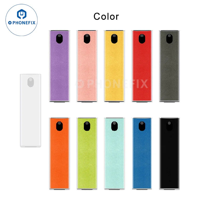 PHONEFIX portable spray and wipe phone screen cleaner tool for cleaning and disinfecting smartphone screens.