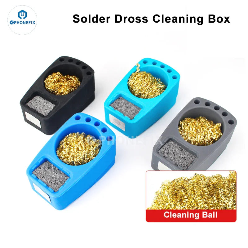 PhoneFix solder dross box holder for cleaning soldering tin and rosin residue, repair assist tool with a compact, durable design.