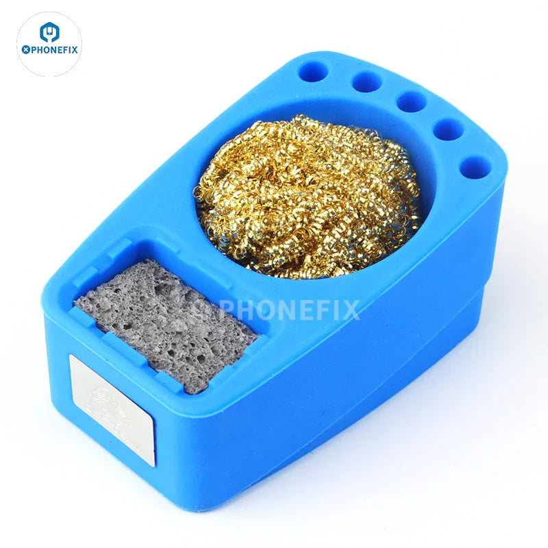 PhoneFix solder dross box holder for cleaning soldering tin and rosin residue, a repair assist tool for electronics work.