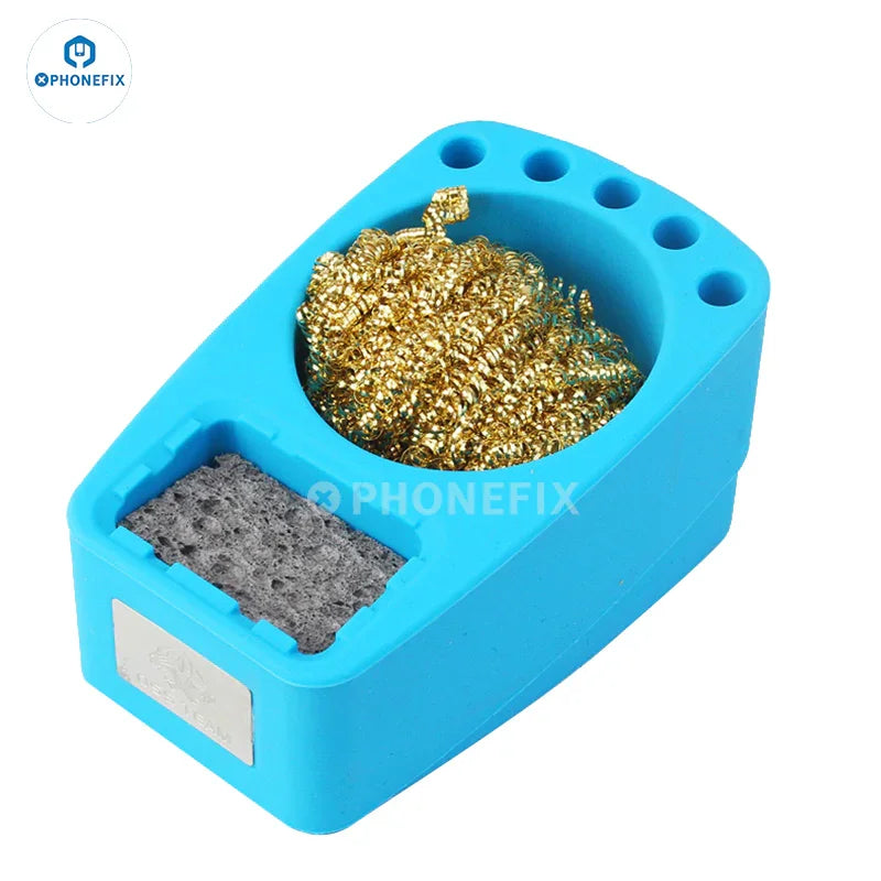 Phonefix solder dross box holder for cleaning soldering tin and rosin residue, repair assist tool in various colors.
