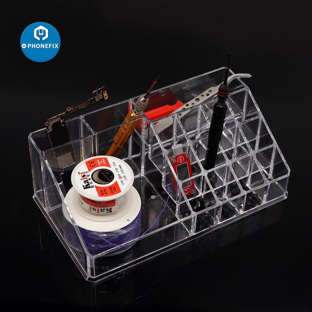 PHONEFIX RF-ST13 multifunctional mobile phone repair parts tool storage box with compartments for tools and accessories.