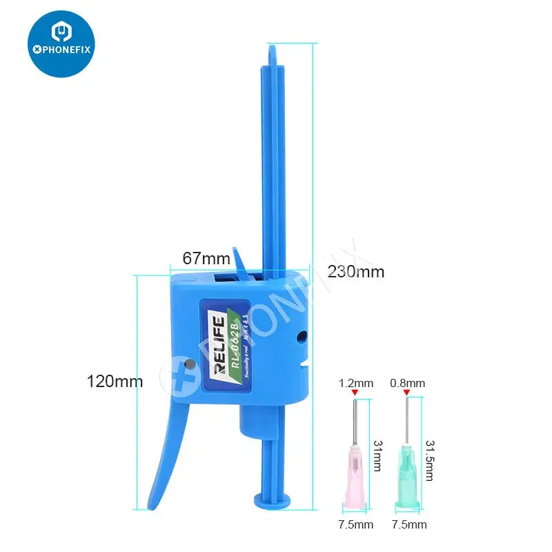Phonefix manual glue gun and solder flux dispenser, RL-062A RL-062B RL-062C repair assist tools for electronics repair.