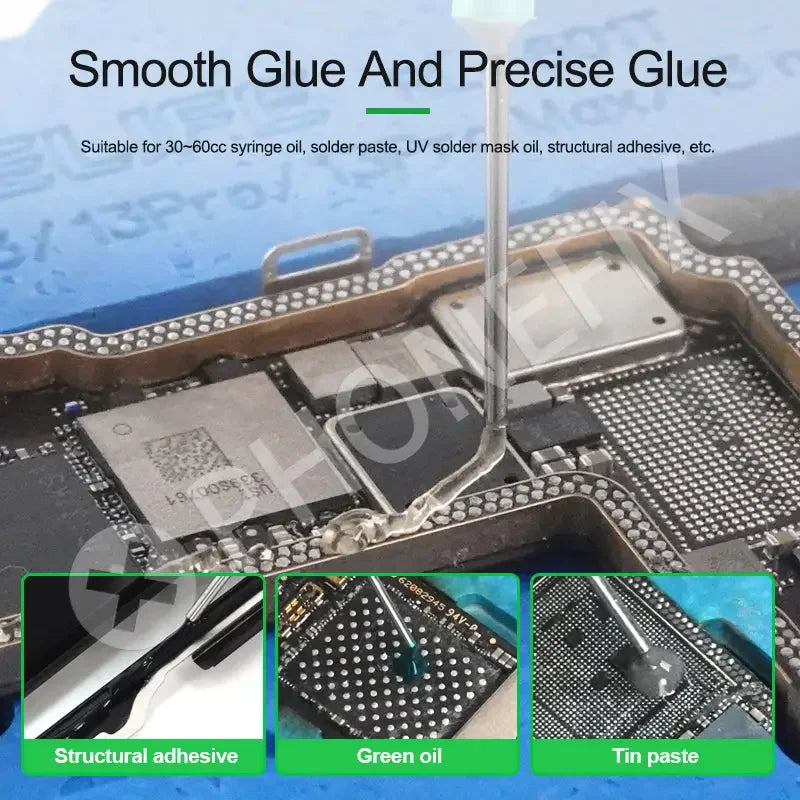 PhoneFix RL-062A, RL-062B, RL-062C manual glue gun and solder flux dispenser for repair assist tools.