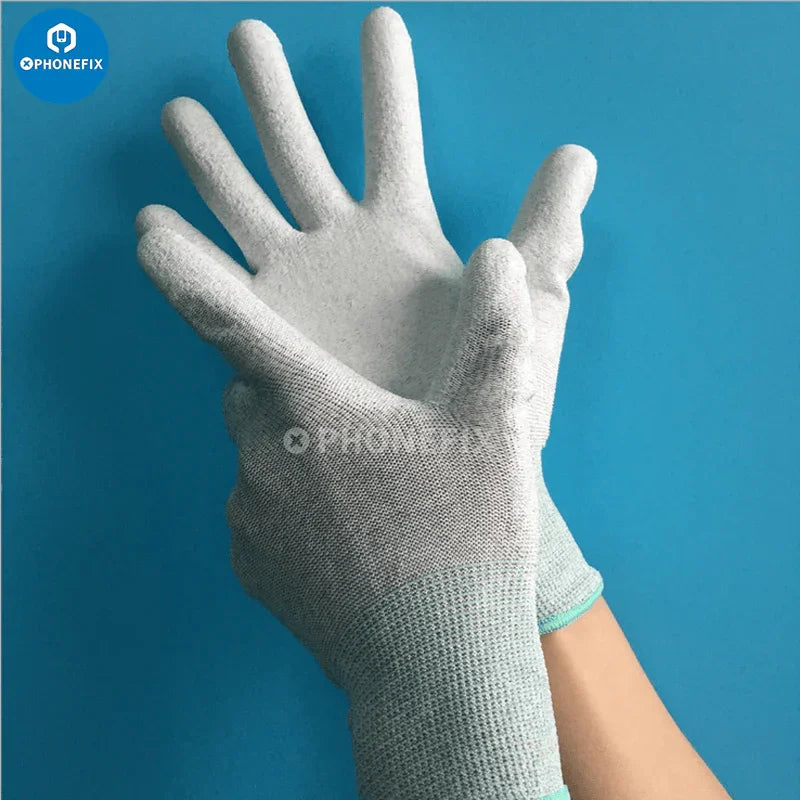 PhoneFix anti-static gloves with PU coating for ESD-safe electronic repairs, designed for precise handling of electronic components.