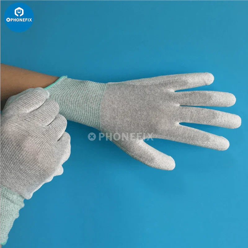 PhoneFix anti-static gloves with PU coating, ESD-safe electronic working gloves for repair and handling sensitive electronic components.