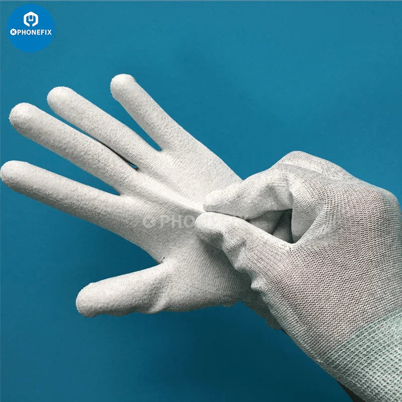 PhoneFix anti-static gloves with PU coating, ESD-safe electronic repair gloves for safe handling of electronic components.
