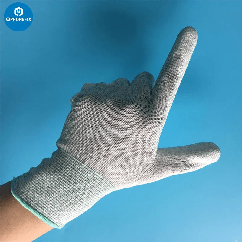 PhoneFix anti-static gloves with PU coating, ESD safe electronic repair gloves for handling sensitive electronic components.