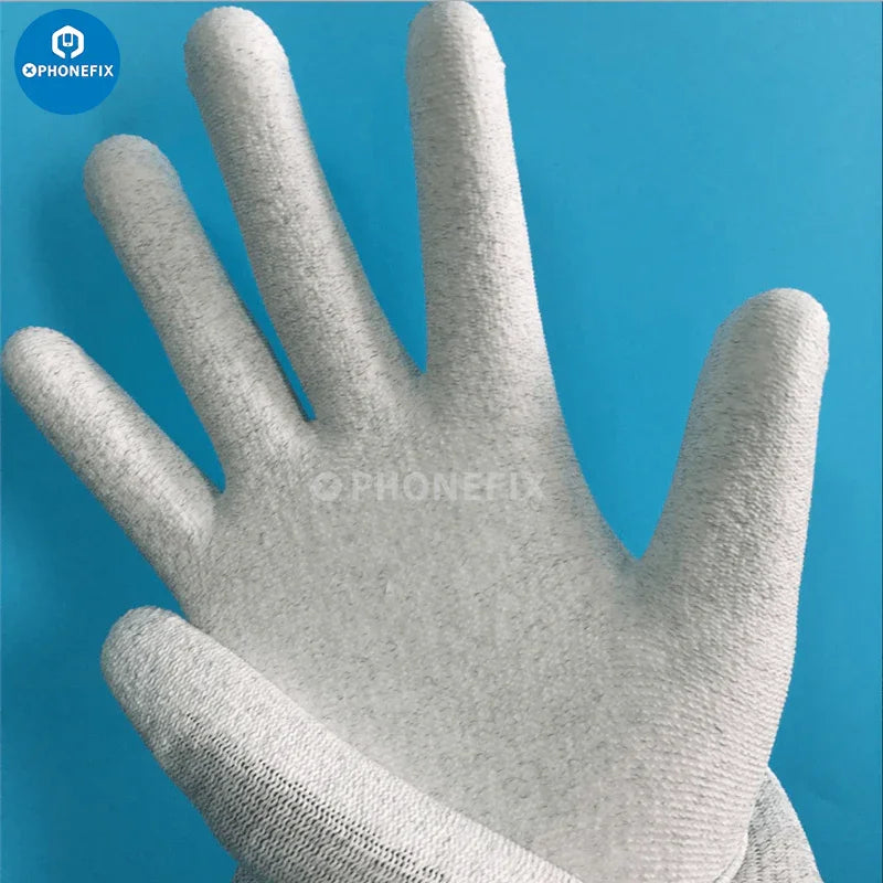 PhoneFix anti-static gloves with PU coating, ESD safe electronic repair gloves for delicate electronic work.
