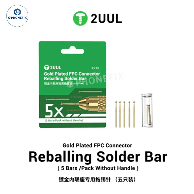 Gold-plated 2UUL Tinning Needle FPC connector repair tool with handle, used for reballing and soldering in electronic repairs.