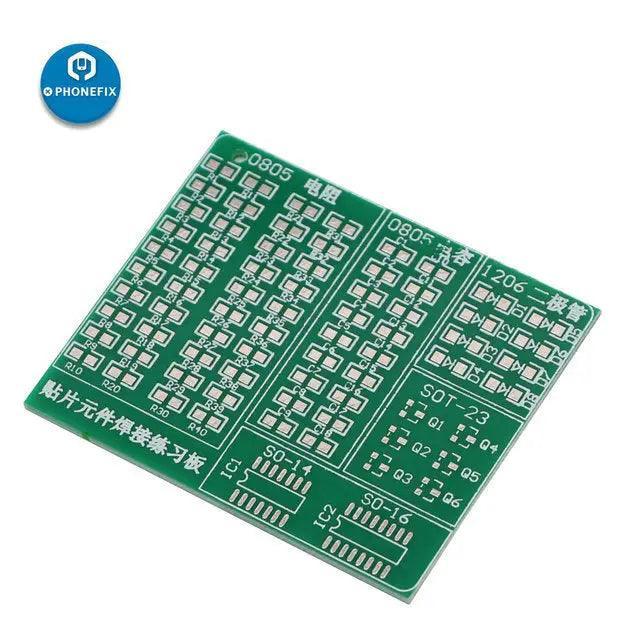 PhoneFix SMD PCB circuit board with SMT components for soldering practice, part of DIY repair assist tools kit.