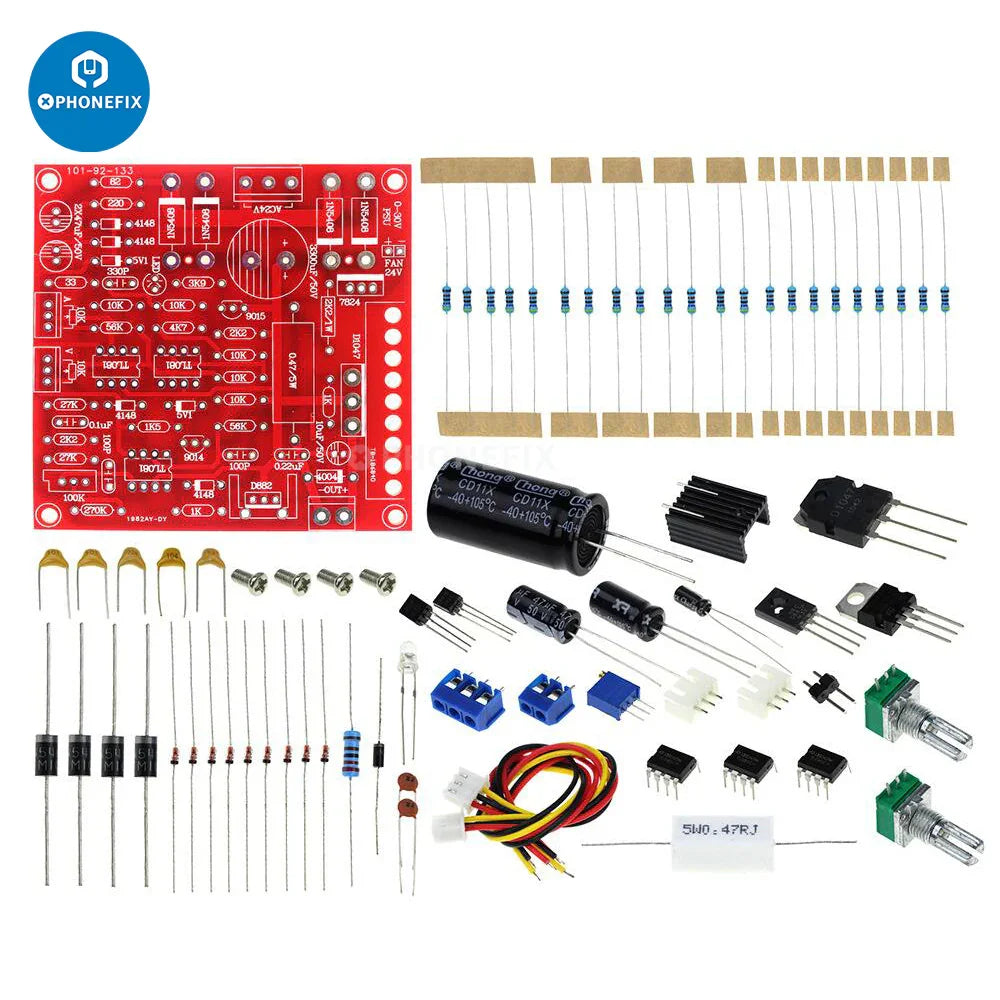 PHONEFIX SMD PCB repair assist tool with circuit board and SMT components for soldering practice and DIY electronics projects.