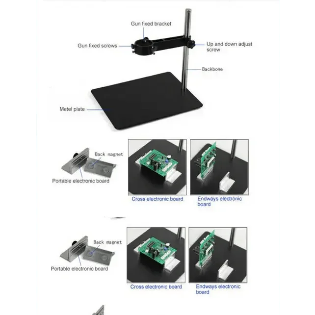 PhoneFix metal shelving bracket for BGA rework station, external fixator repair assist tool, used in electronics repair.