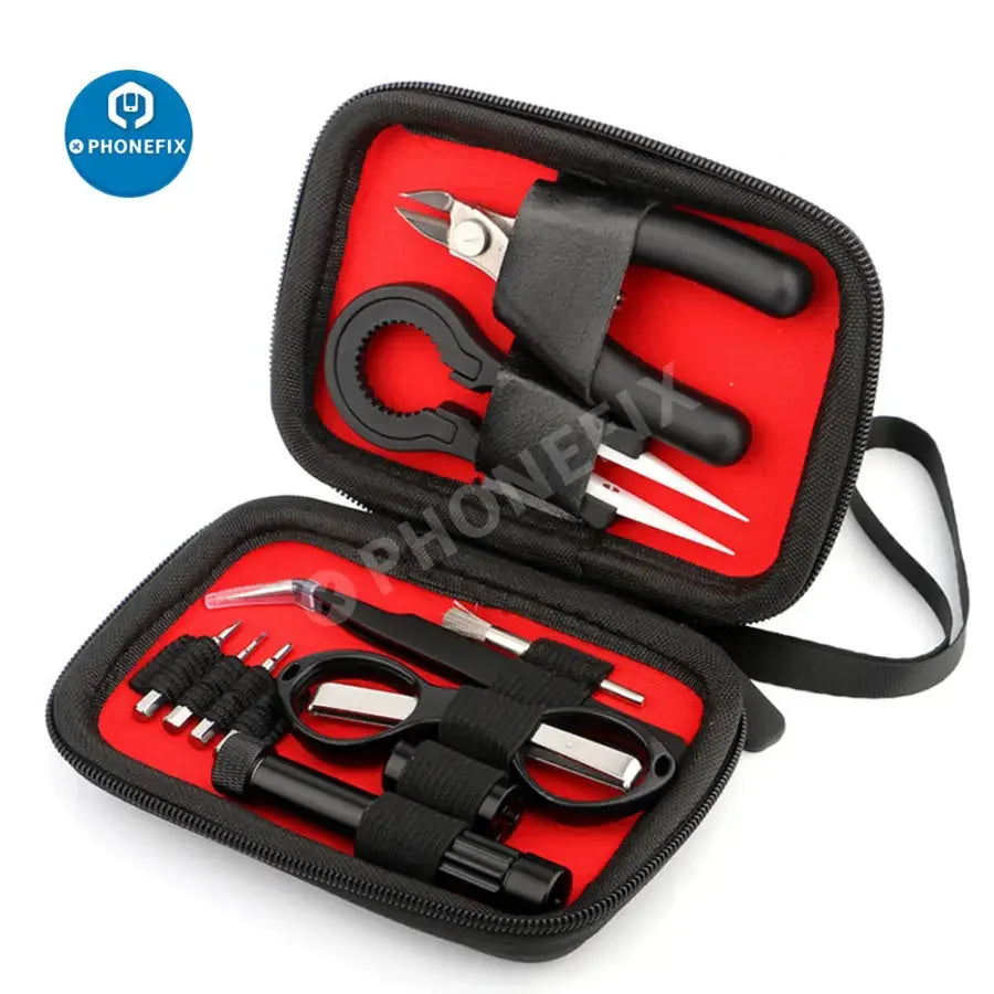 PHONEFIX 11-in-1 multi-function disassembly tool kit for electronic cigarettes and DIY repair, with various precision tools.