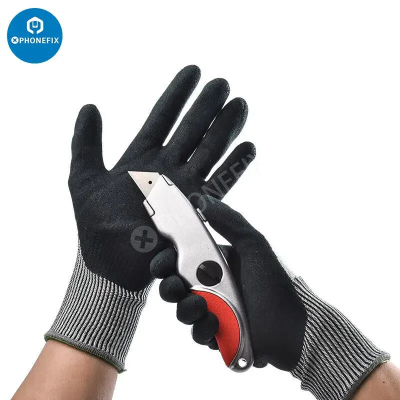 PhoneFix non-slip cut-resistant protective gloves for safe work, ideal for repair tasks and handling sharp tools.