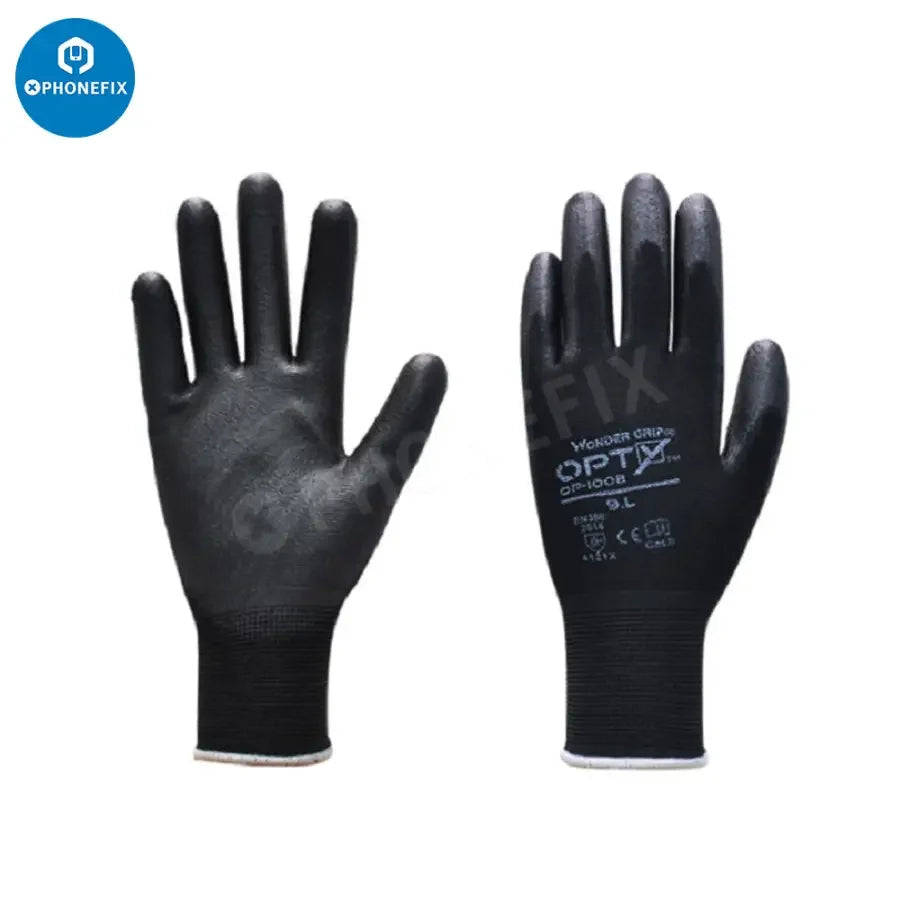 PhoneFix repair assist tools: white non-slip anti-static safety gloves with PU coating, ideal for electronics repair and handling.