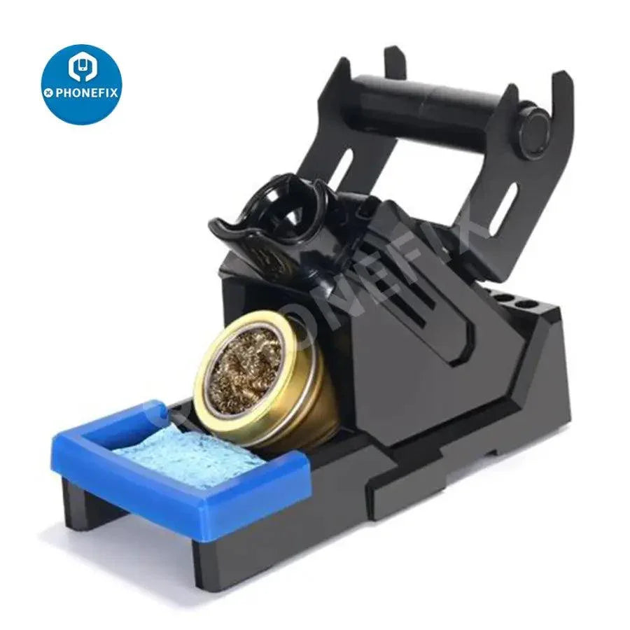 YIHUA soldering iron stand holder with tin cleaner sponge, repair assist tool for electronics, black metal and sponge cleaning station