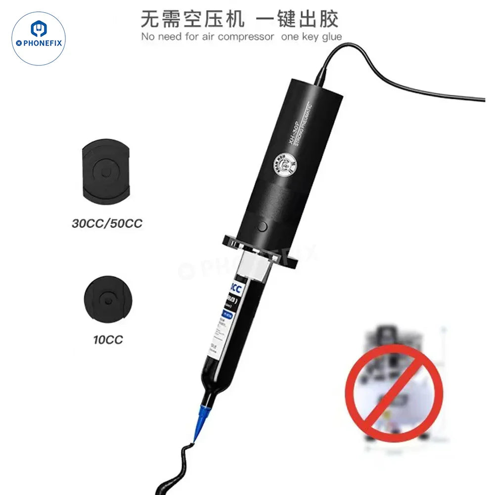 PhoneFix one-click glue dispenser for PCB and LCD repair, featuring a compact, handheld adhesive dispensing tool.