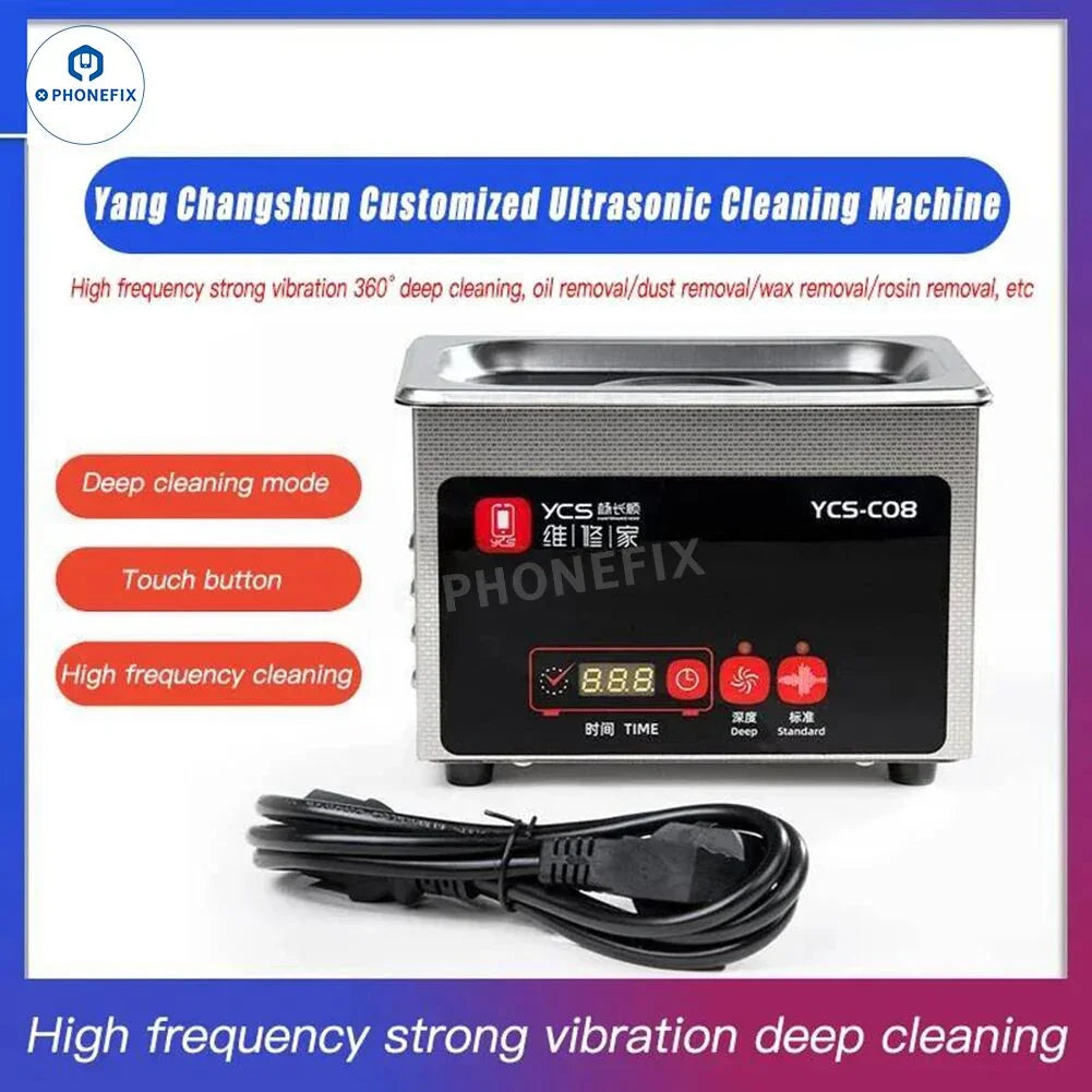 PHONEFIX YCS Ultrasonic Cleaner for phone PCB, IC, and camera cleaning, repair assist tool with ultrasonic washing water.