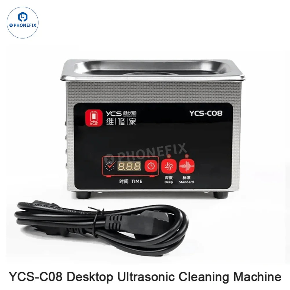 YCS Ultrasonic Cleaner for phone PCB, IC, and camera cleaning, used as repair assist tool by PHONEFIX