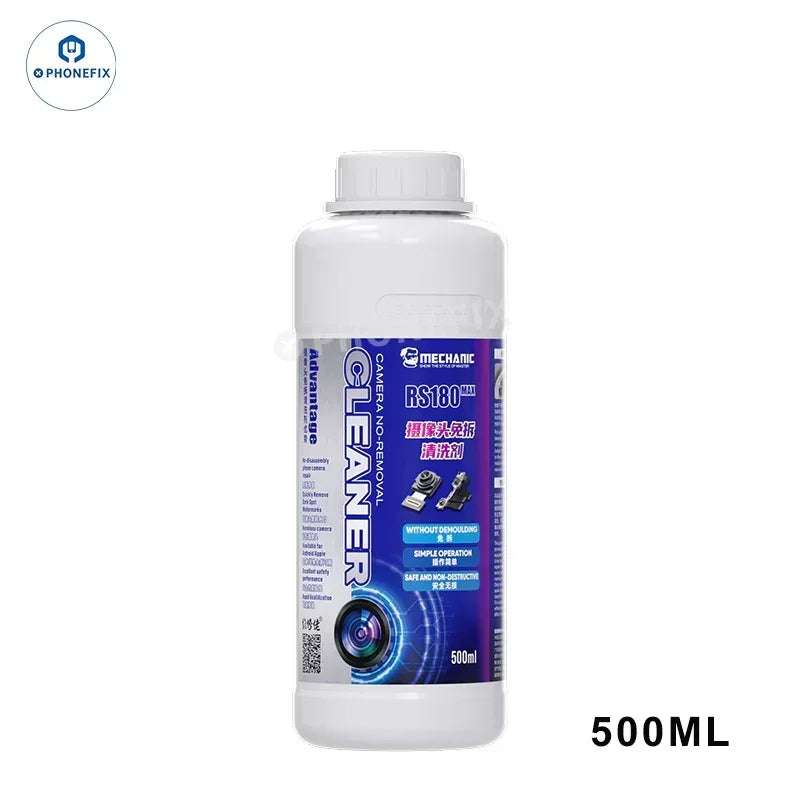 500ml PHONEFIX phone camera cleaner for removing watermarks and black spots on soldering consumables, designed for electronic repairs.