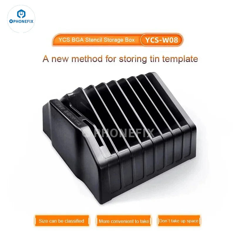 PhoneFix BGA Reballing Stencil Storage Box with steel mesh for repair assist tools, ideal for precise placement and organization.