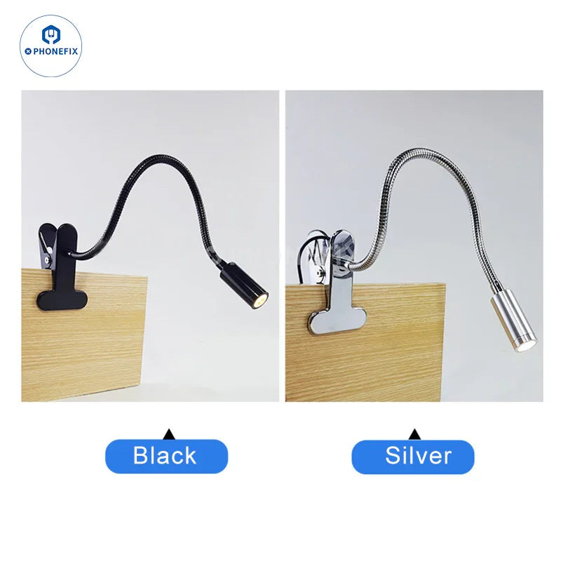 Dimmable LED desk lamp by PHONEFIX with ring light, eye care design, USB clamp mount, ideal for reading and workspace illumination