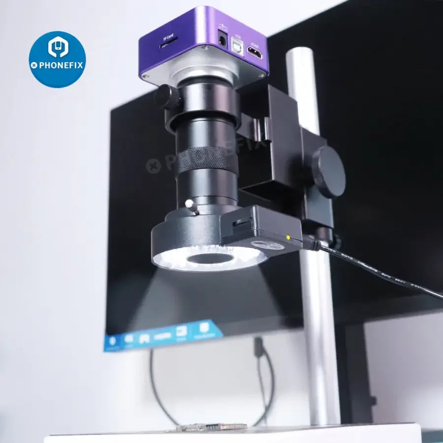 Anneau lumineux pour microscope PHONEFIX de 47 mm avec 40 LED, idéal pour l'éclairage de caméras industrielles et l'imagerie rapprochée détaillée.