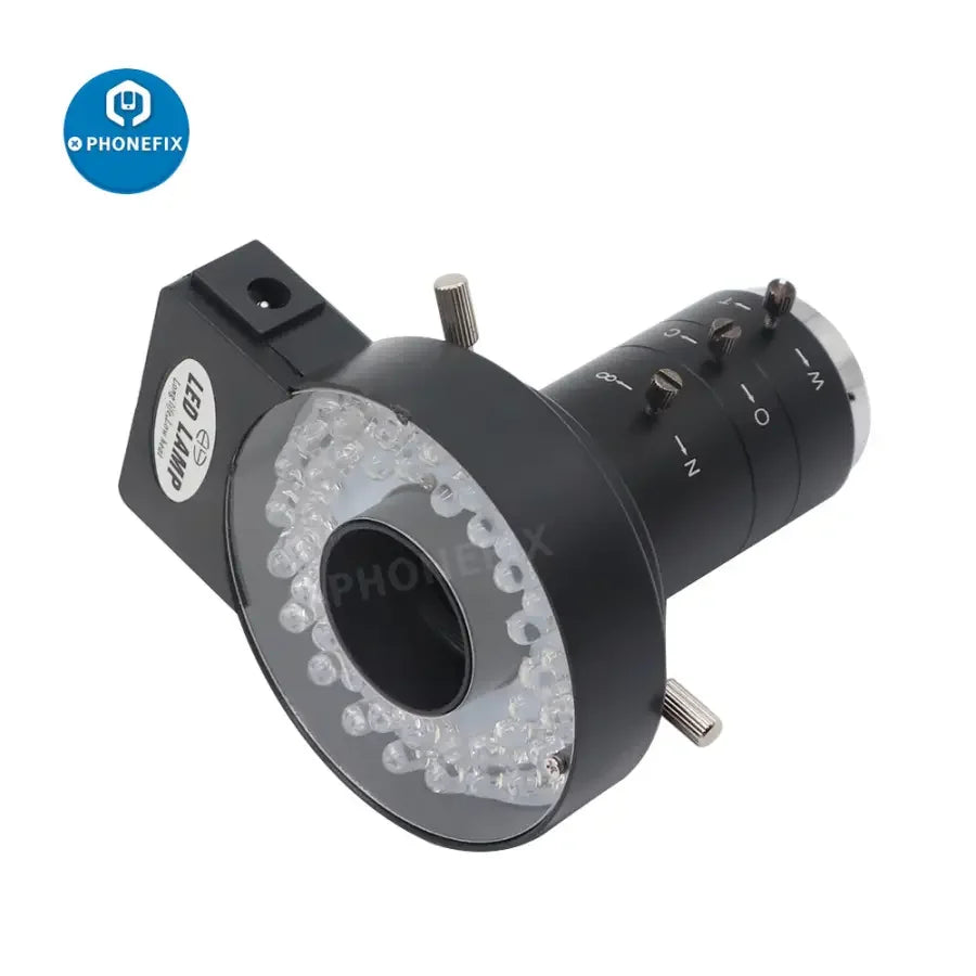 Anneau lumineux pour microscope PHONEFIX de 47 mm avec 40 LED, conçu pour l'éclairage de caméras industrielles et l'imagerie rapprochée détaillée.