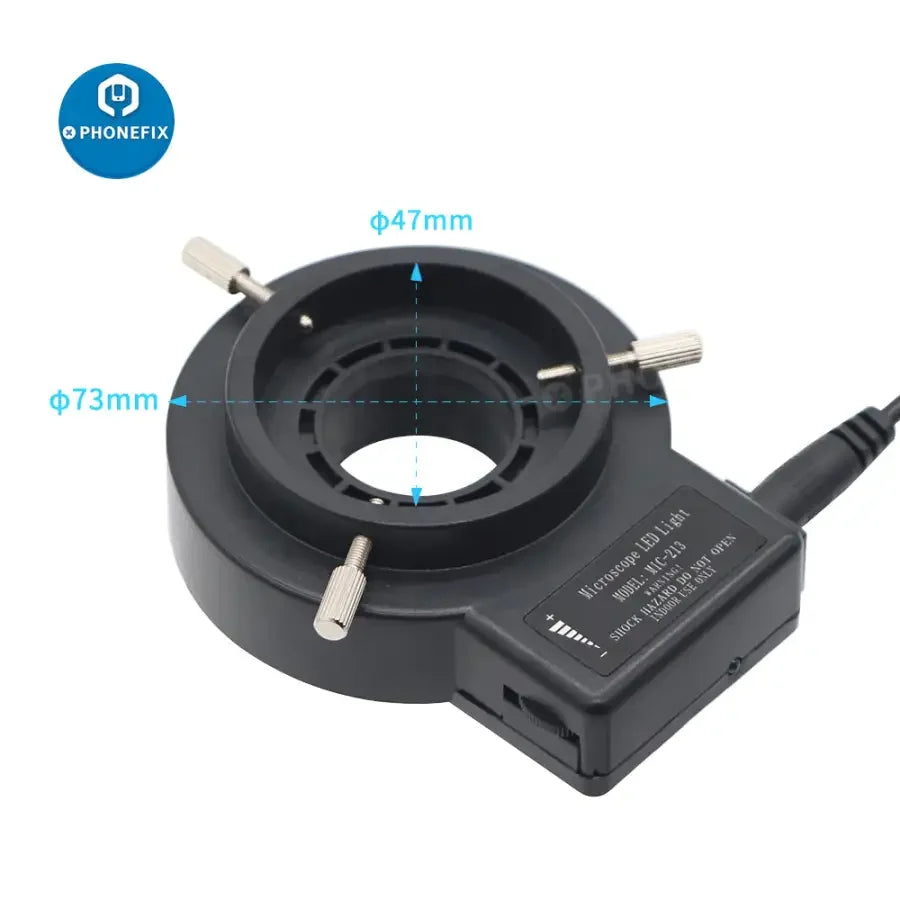 Anneau lumineux pour microscope PHONEFIX de 47 mm avec 40 LED pour l'éclairage de caméras industrielles, conçu pour un éclairage précis dans les applications de microscopie.