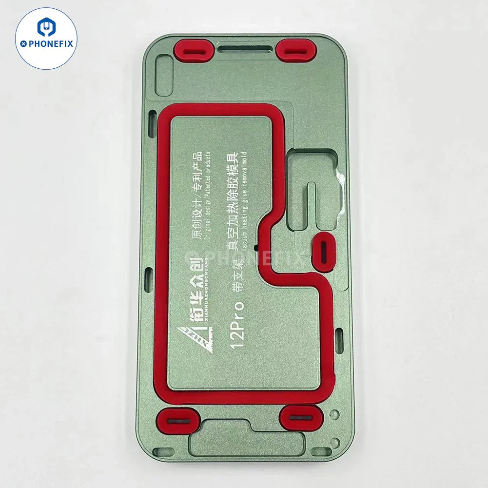 PHONEFIX iPhone 12-15 Pro Max screen vacuum heating glue removal mold for precise screen alignment and repair.