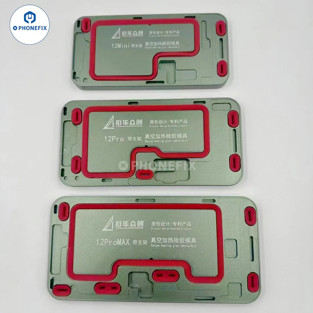PHONEFIX iPhone 12-15 Pro Max screen vacuum heating glue removal mold for screen alignment, with precise mold shape for easy installation.