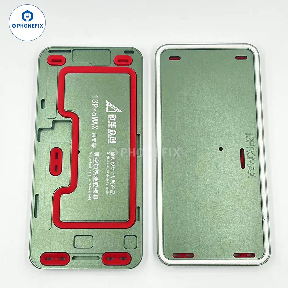 PHONEFIX iPhone 12-15 Pro Max screen vacuum heating glue removal mold for precise screen alignment during repair.
