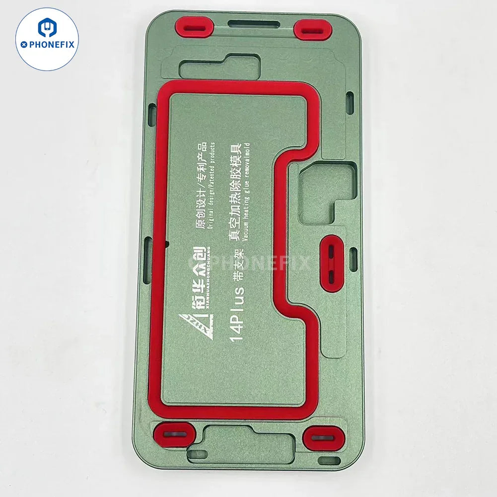 PHONEFIX iPhone 12-15 Pro Max screen vacuum heating glue removal mold for screen alignment and repair.