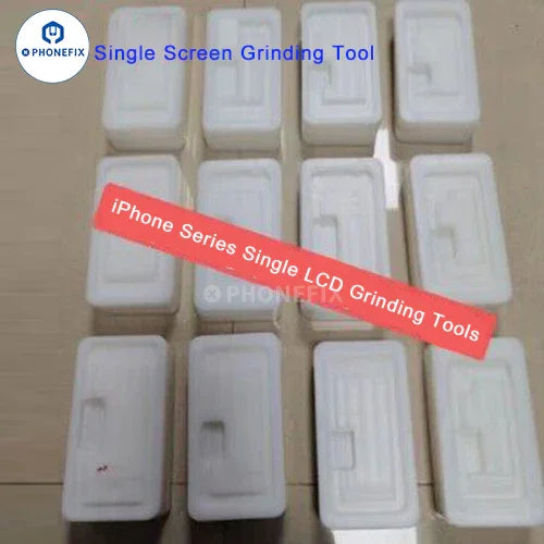 PHONEFIX screen alignment mold for iPhone, iWatch, and Android phones used to assist precise screen polishing and installation.