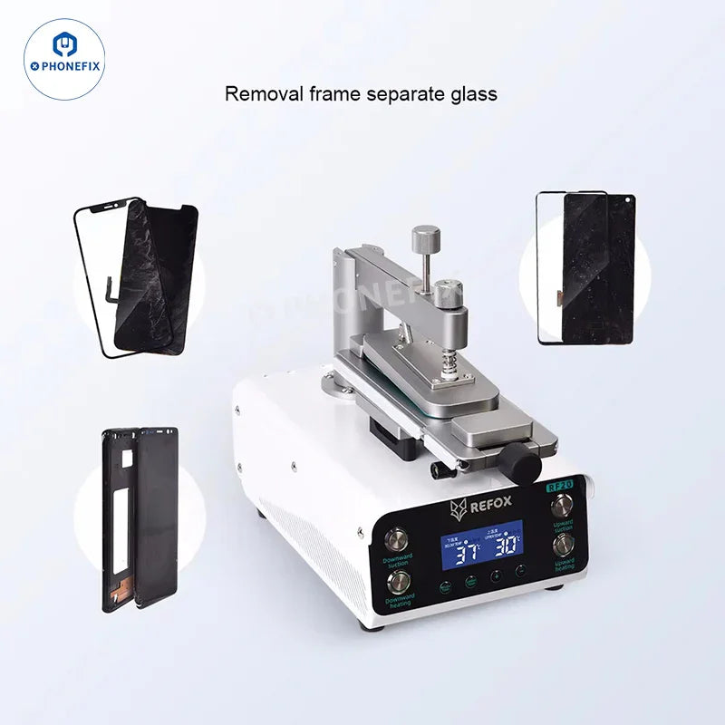 PHONEFIX REFOX RF20 Phone Screen Separator showing the LCD frame removal tool used for separating phone screens.