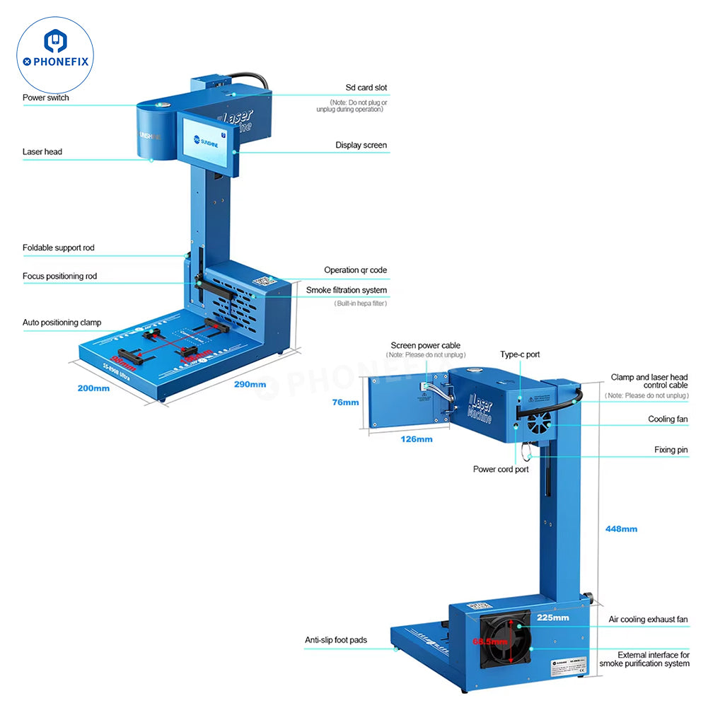 PHONEFIX SUNSHINE SS-890B mini laser screen frame separator used for phone bracket and back glass removal, shown in the image.