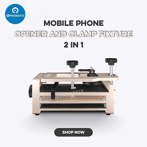 RS50 PhoneFix screen opening fixture clamp holder for glass removal, used for safely opening smartphone screens.