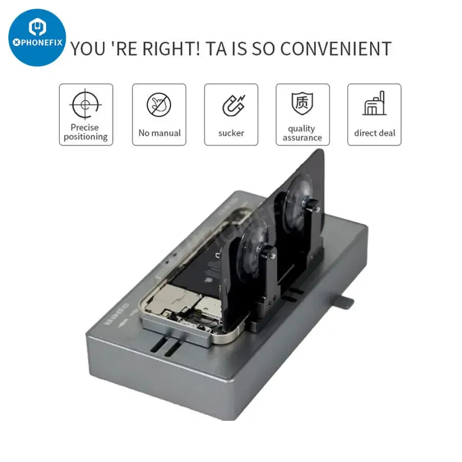 PhoneFix TBK 205 automatic centering fixture for screen opening, a protective positioning mold used in phone repair.