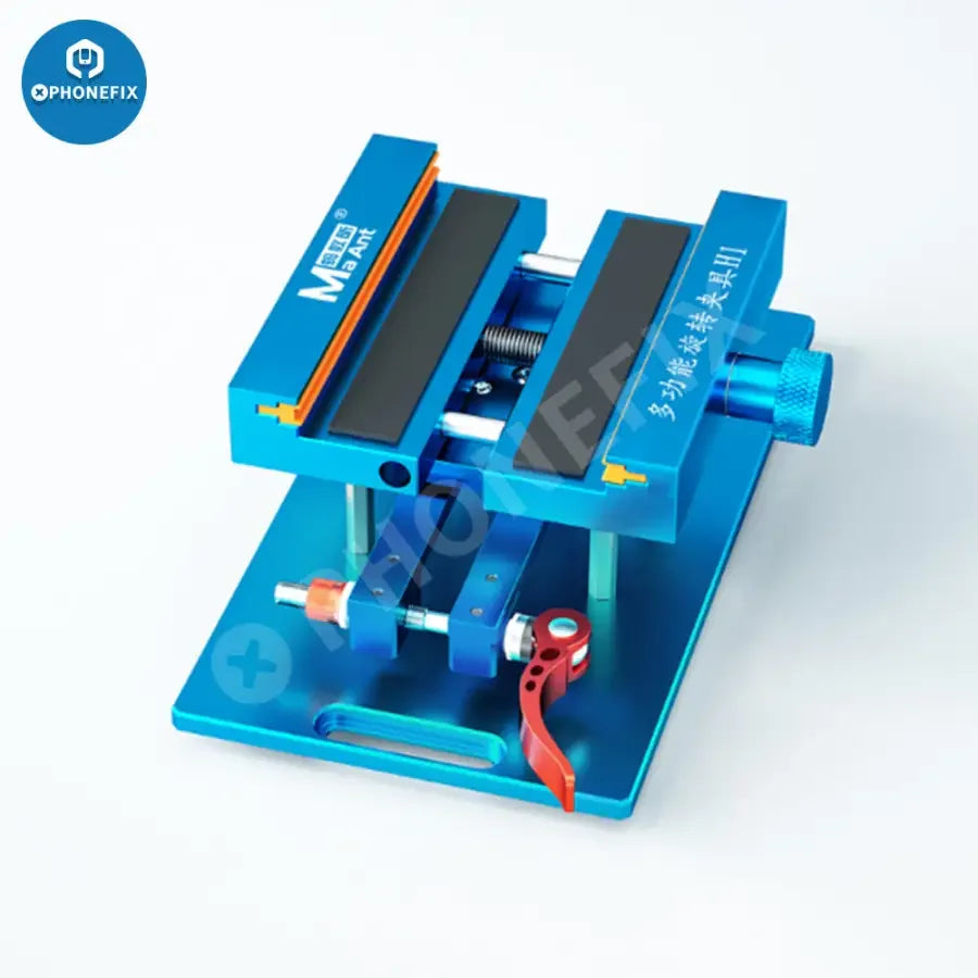 Universal PHONEFIX rotatable holder fixture jig for iPhone back cover glass, used for screen opening and repair.