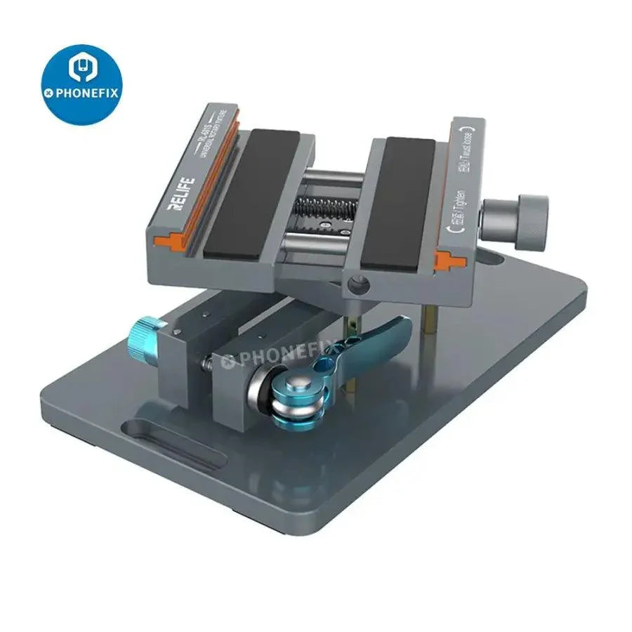 PHONEFIX multi-purpose rotatable holder fixture for iPhone rear glass removal, used as screen opening tool for phone repair.